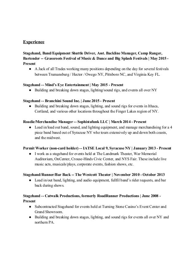 stagehand resume