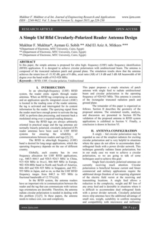 A Simple Uhf Rfid Circularly-Polarized Reader Antenna Design | PDF