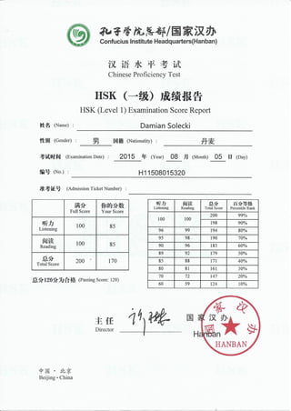 HSK- Chinese Proficiency Test, Damian Solcki
