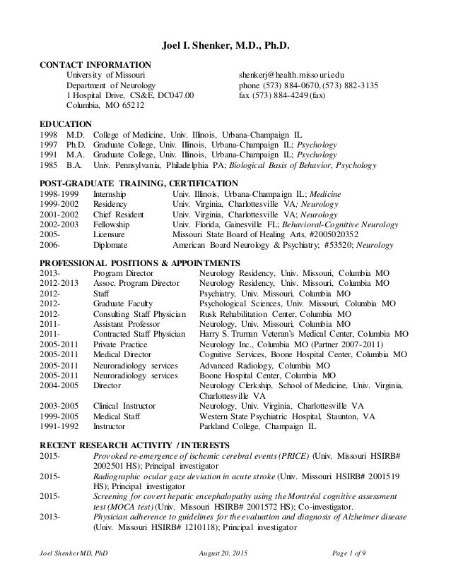 Shenker Curriculum Vitae 2015 08