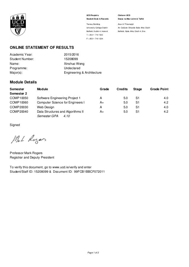 Statement Of Results In Ucd Xinshuo Weng