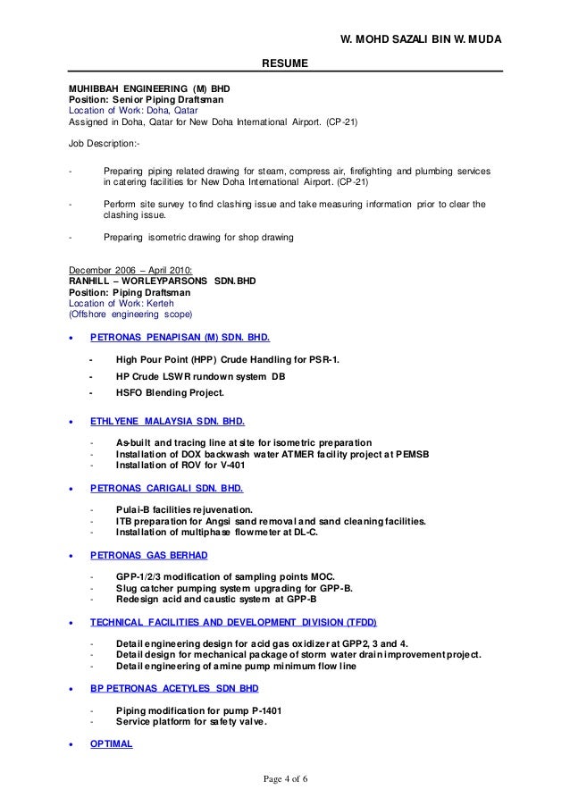 piping designer resume