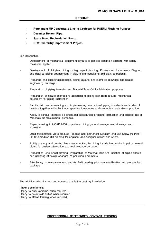 resume wan sazali pdms piping designer piping designer resume