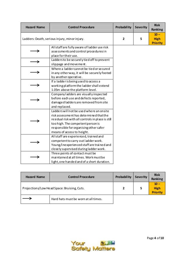 Working at height risk assessment template
