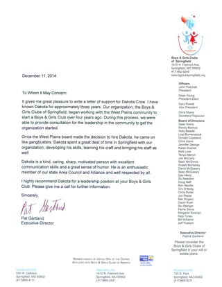 Pat Gartland Letter of Support