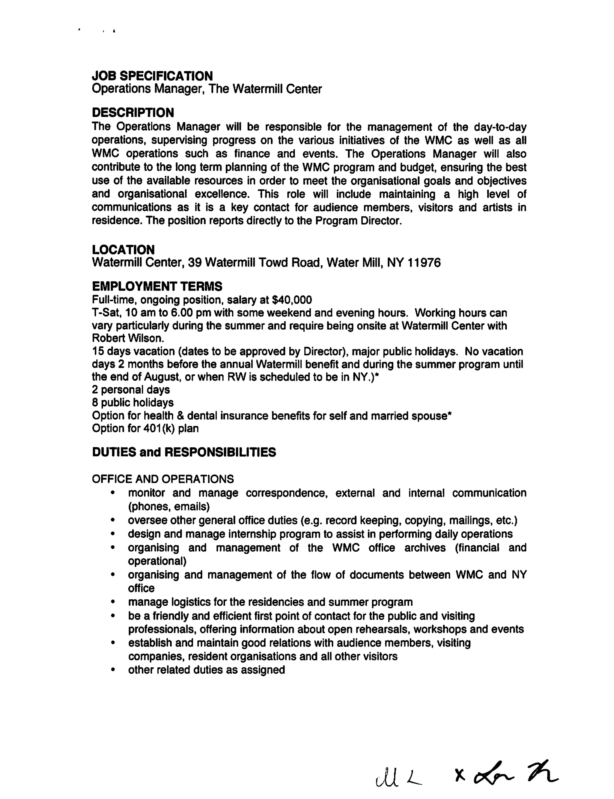 Operations Manager Job Specification PDF