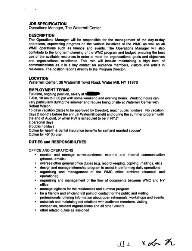 Operations Manager Job Specification