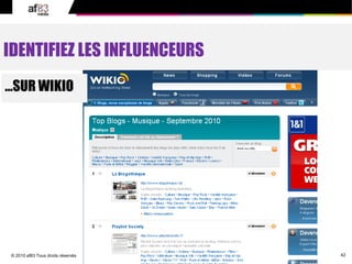 42© 2010 af83 Tous droits réservés
IDENTIFIEZ LES INFLUENCEURS
…SUR WIKIO
 