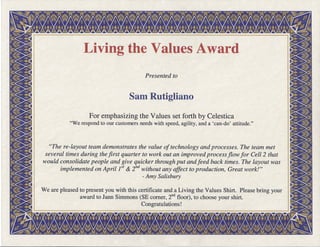 Celestica Living the Values Award