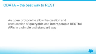 ODATA – the best way to REST
An open protocol to allow the creation and
consumption of queryable and interoperable RESTful
APIs in a simple and standard way
 