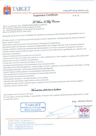 Certificate of experience _ chemical sales engineer_English