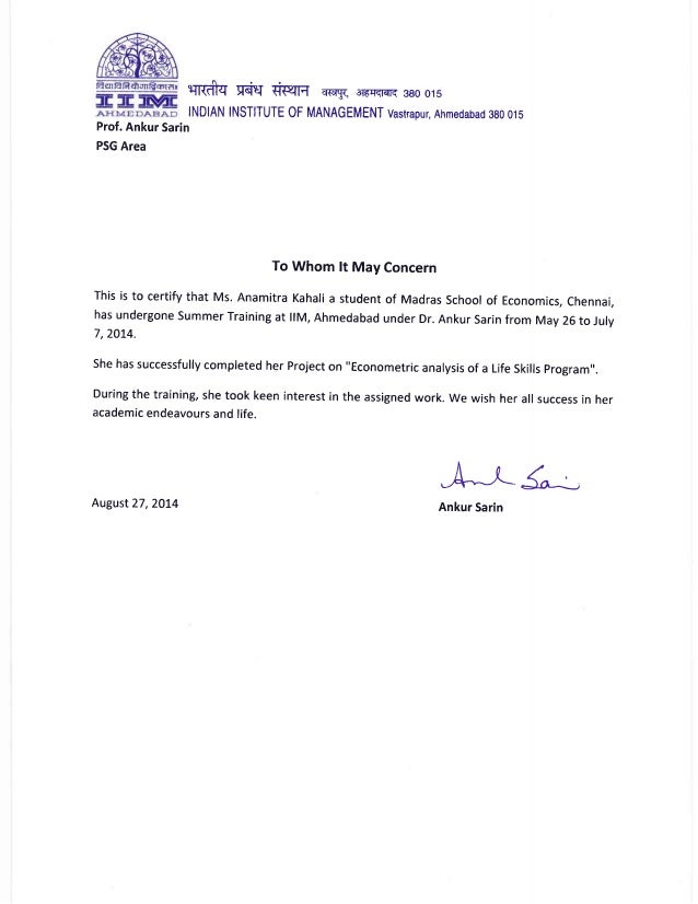 internship certificate iima pdf internship certificate
