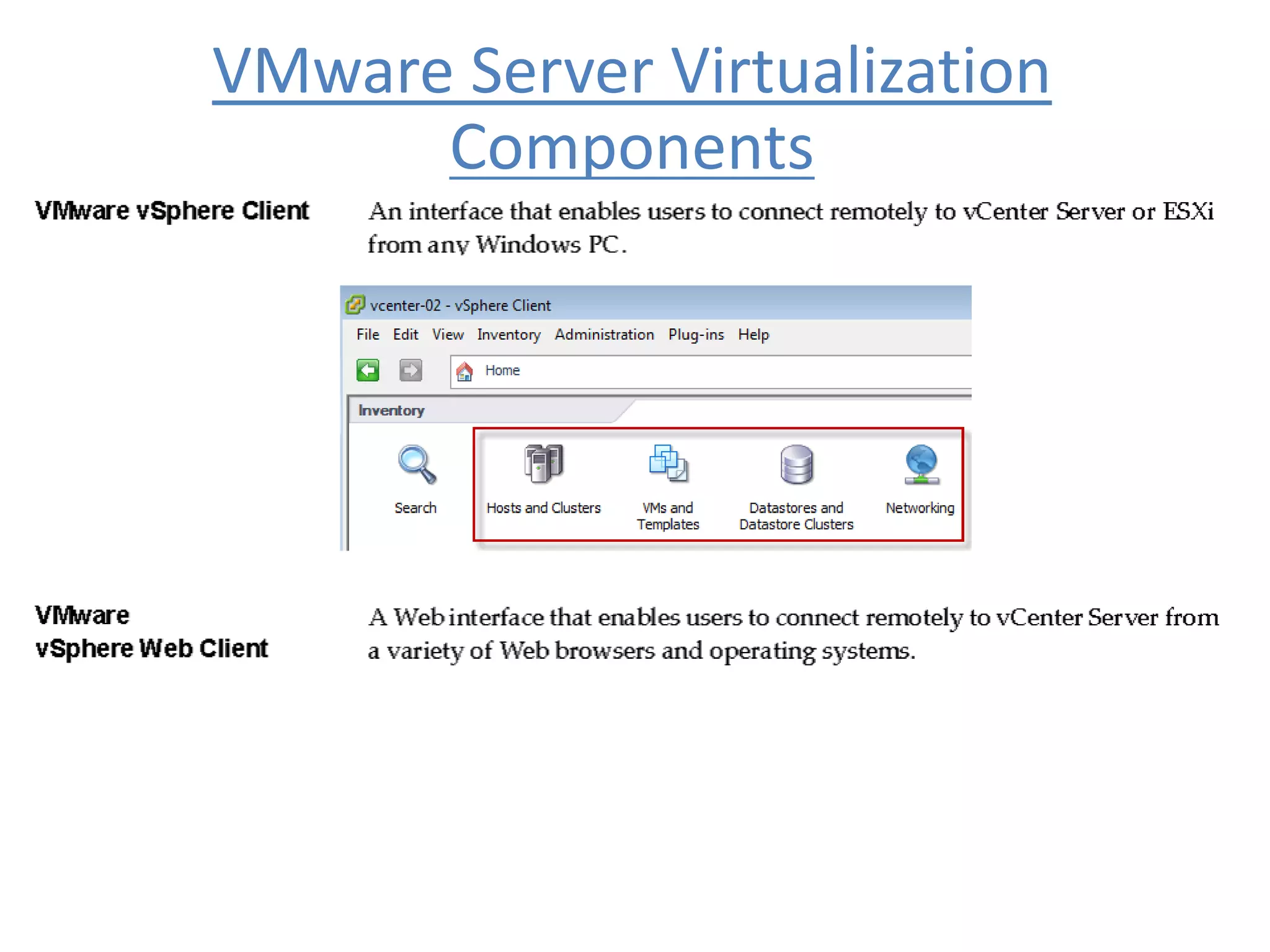 VMware Server Virtualization
Components
 