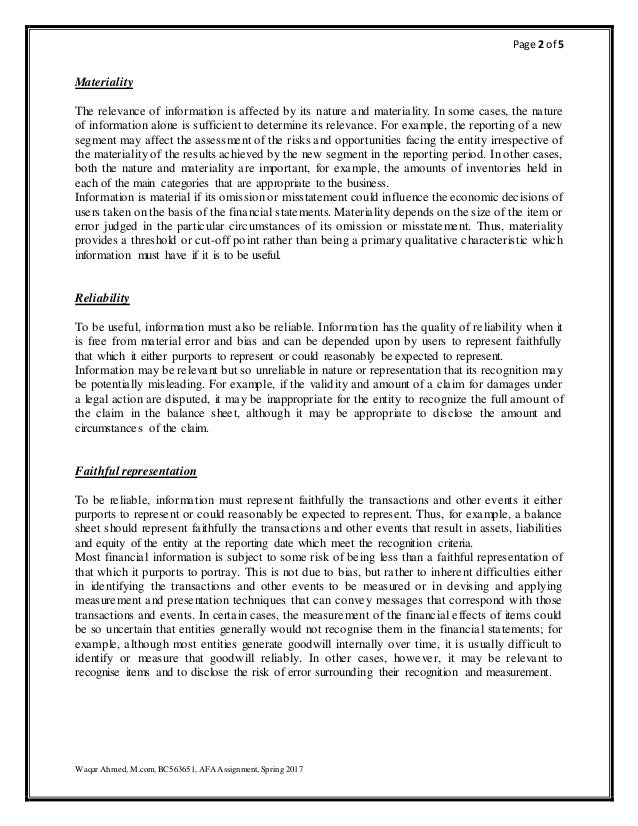 QUALITATIVE CHARACTERISTICS OF FINANCIAL STATEMENTS CONSTRAINTS ON