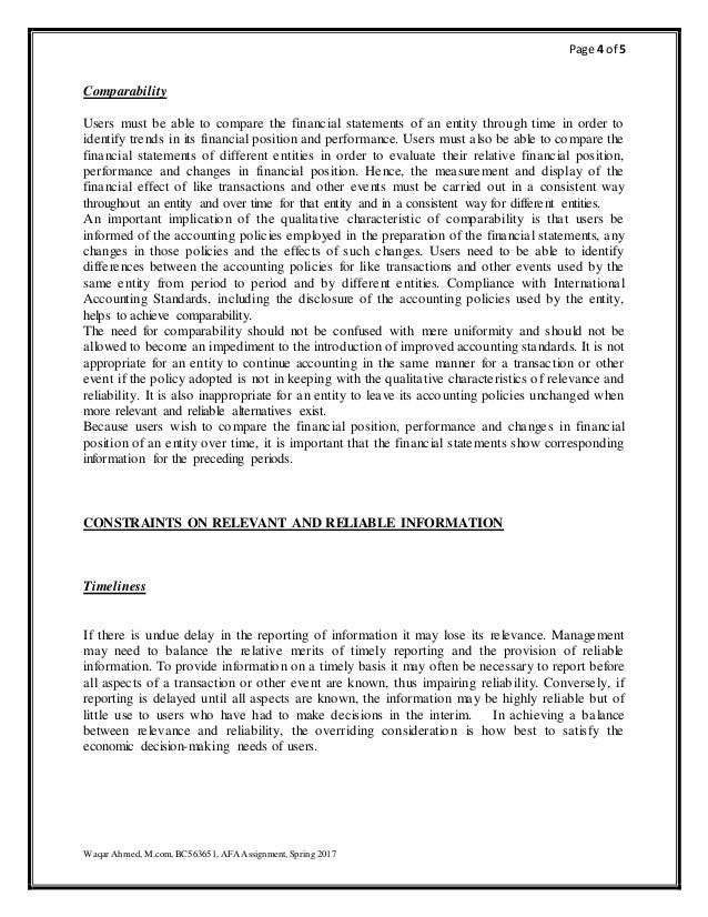 QUALITATIVE CHARACTERISTICS OF FINANCIAL STATEMENTS CONSTRAINTS ON