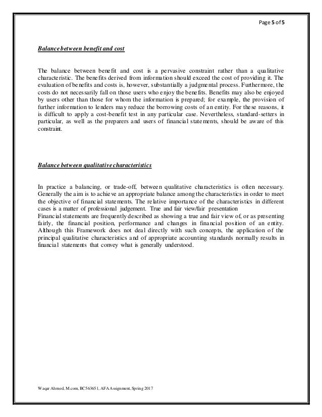 QUALITATIVE CHARACTERISTICS OF FINANCIAL STATEMENTS CONSTRAINTS ON