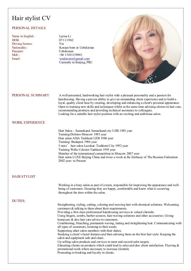 Hair Stylist Cv