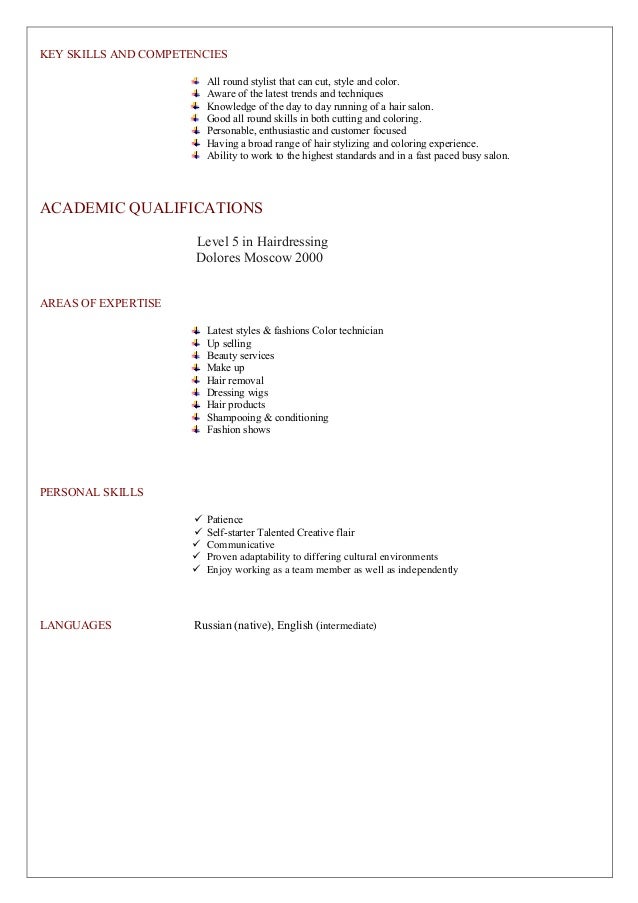 hair stylist cv