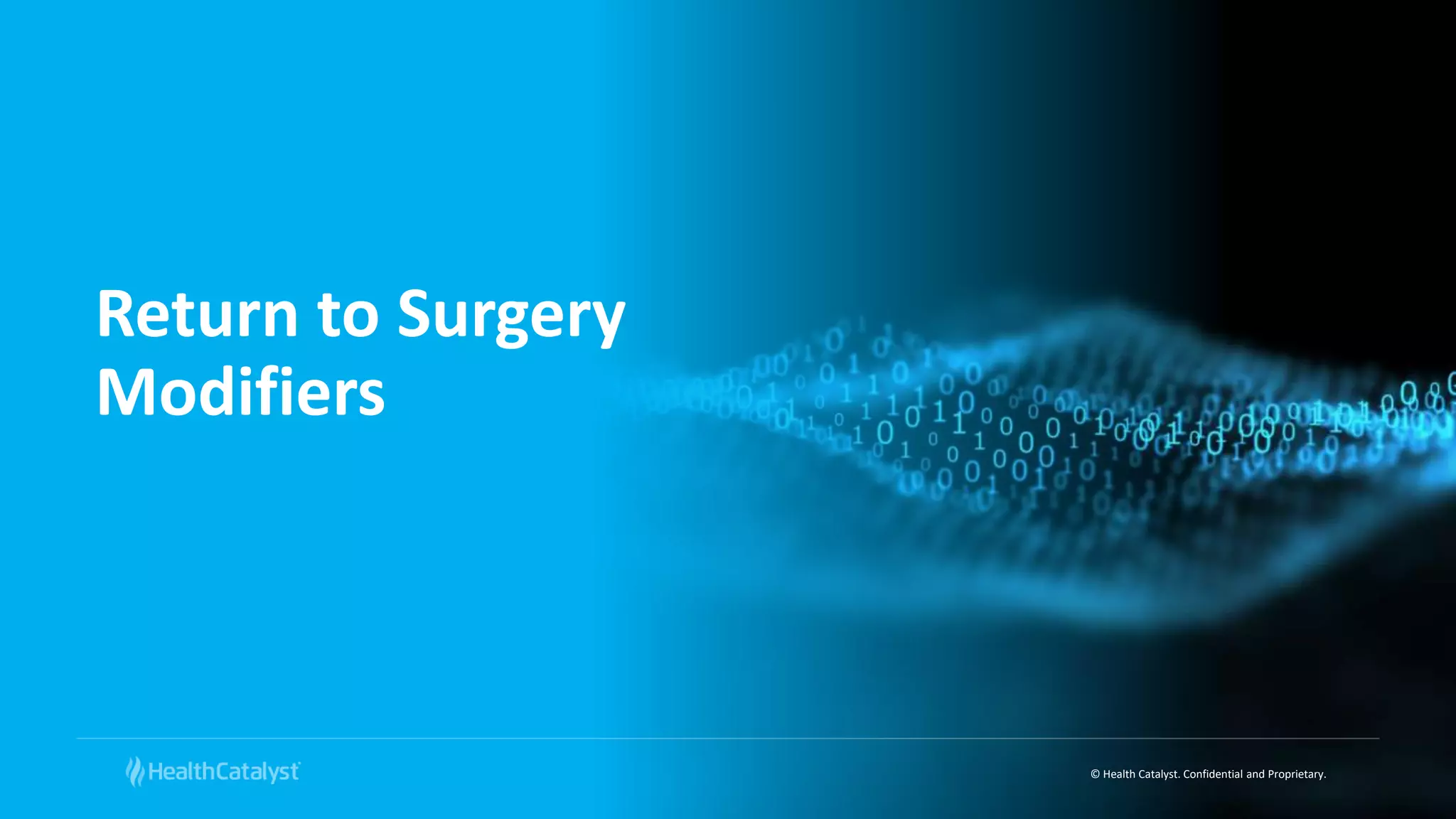 © Health Catalyst. Confidential and Proprietary.
Return to Surgery
Modifiers
 