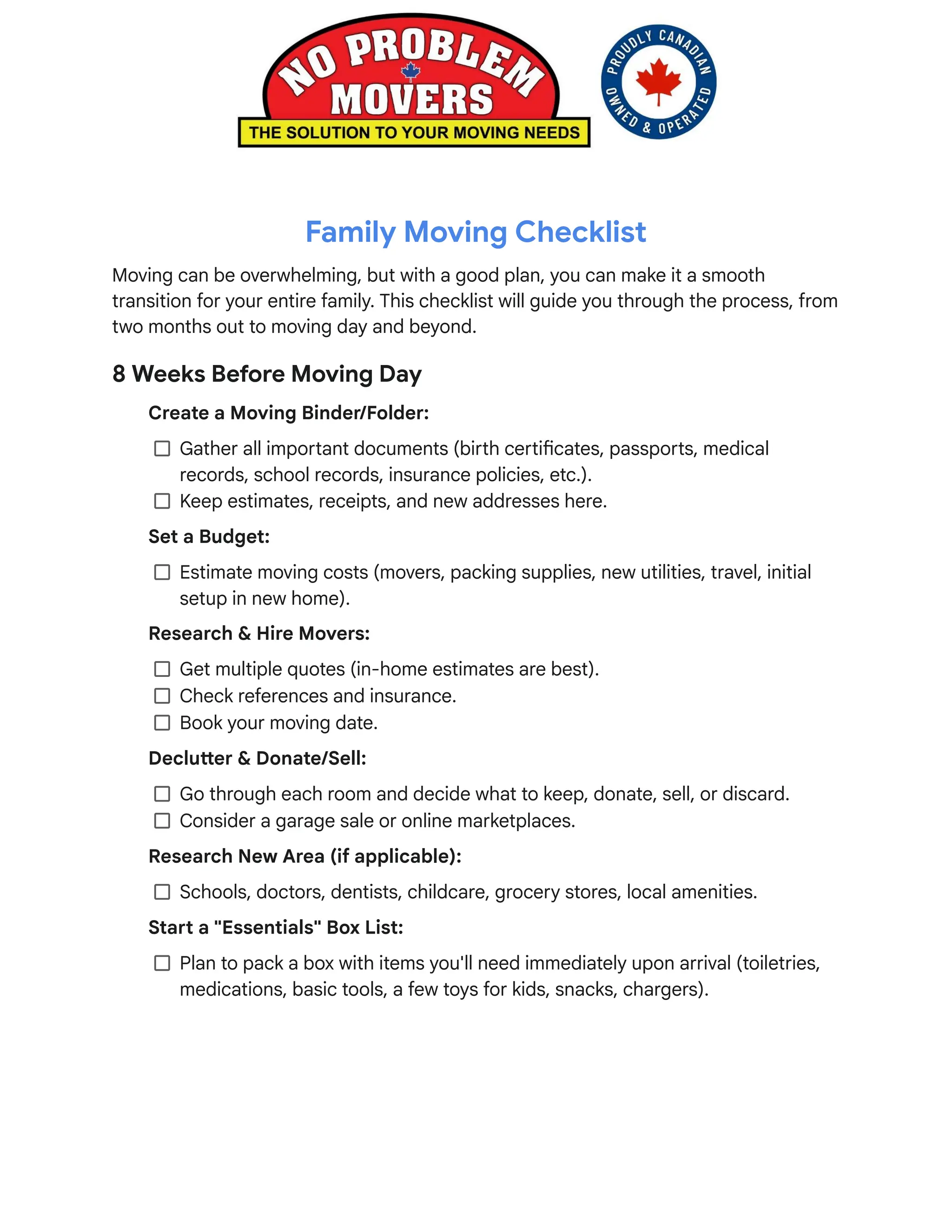 A closer look at Family Moving Checklist App