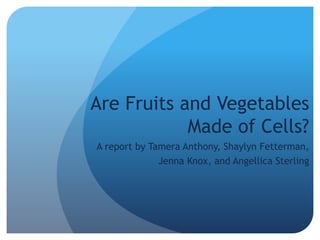 Are Fruits and Vegetables
Made of Cells?
A report by Tamera Anthony, Shaylyn Fetterman,
Jenna Knox, and Angellica Sterling
 