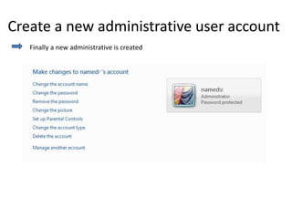 Create a new administrative user account
Finally a new administrative is created
 