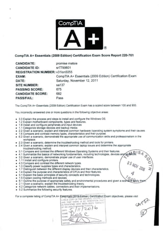 Comptia Pass Score my qualification | PDF