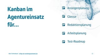 Marc Grönnebaum - erfolg-mit-marketingautomation.de 22
Glossar
Anzeigenplanung
Redaktionsplanung
Arbeitsplanung
Test-Roadm...