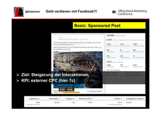 @thalertom Geld verdienen mit Facebook?!
Basic: Sponsored Post
Ziel: Steigerung der Interaktionen
KPI: externer CPC (hier ...