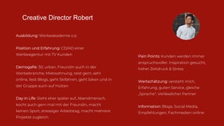 Creative Director Robert
Ausbildung: Werbeakademie o.ä.
Position und Erfahrung: CD/AD einer
Werbeagentur mit TV Kunden
Dem...