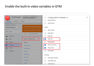AllFacebook Advance · Power FB Pixel with Google Tag Manager · Rahul Agarwal
Enable the built-in video variables in GTM
1
 