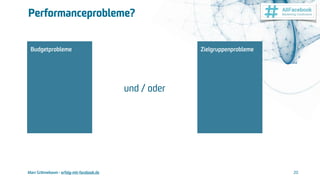 Marc Grönnebaum - erfolg-mit-facebook.de
Performanceprobleme?
20
Budgetprobleme  Zielgruppenprobleme
und / oder
 