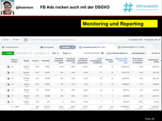 Folie 29
@thalertom FB Ads rocken auch mit der DSGVO
Monitoring und Reporting
 