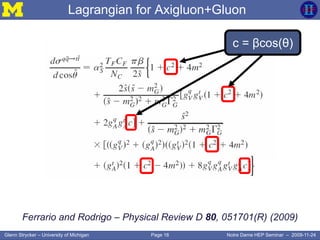 Page 16Glenn Strycker – University of Michigan Notre Dame HEP Seminar – 2009-11-24
Lagrangian for Axigluon+Gluon
Ferrario and Rodrigo – Physical Review D 80, 051701(R) (2009)
c = βcos(θ)
 