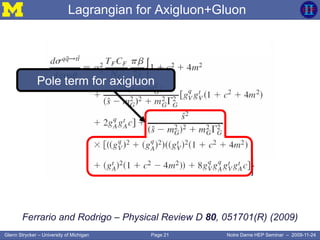 Page 21Glenn Strycker – University of Michigan Notre Dame HEP Seminar – 2009-11-24
Lagrangian for Axigluon+Gluon
Ferrario and Rodrigo – Physical Review D 80, 051701(R) (2009)
Pole term for axigluon
 