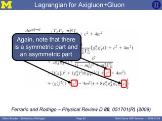 Page 22Glenn Strycker – University of Michigan Notre Dame HEP Seminar – 2009-11-24
Lagrangian for Axigluon+Gluon
Ferrario and Rodrigo – Physical Review D 80, 051701(R) (2009)
Again, note that there
is a symmetric part and
an asymmetric part
 