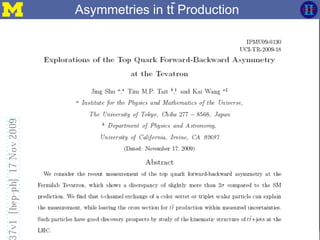 Page 6Glenn Strycker – University of Michigan Notre Dame HEP Seminar – 2009-11-24
Asymmetries in tt Production
 
