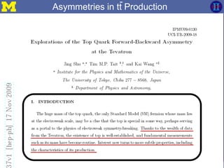 Page 8Glenn Strycker – University of Michigan Notre Dame HEP Seminar – 2009-11-24
Asymmetries in tt Production
 
