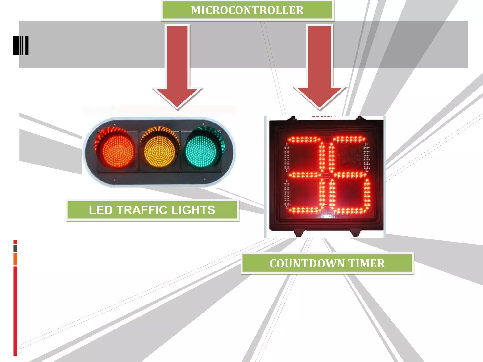 MICROCONTROLLER
LED TRAFFIC LIGHTS
COUNTDOWN TIMER
 