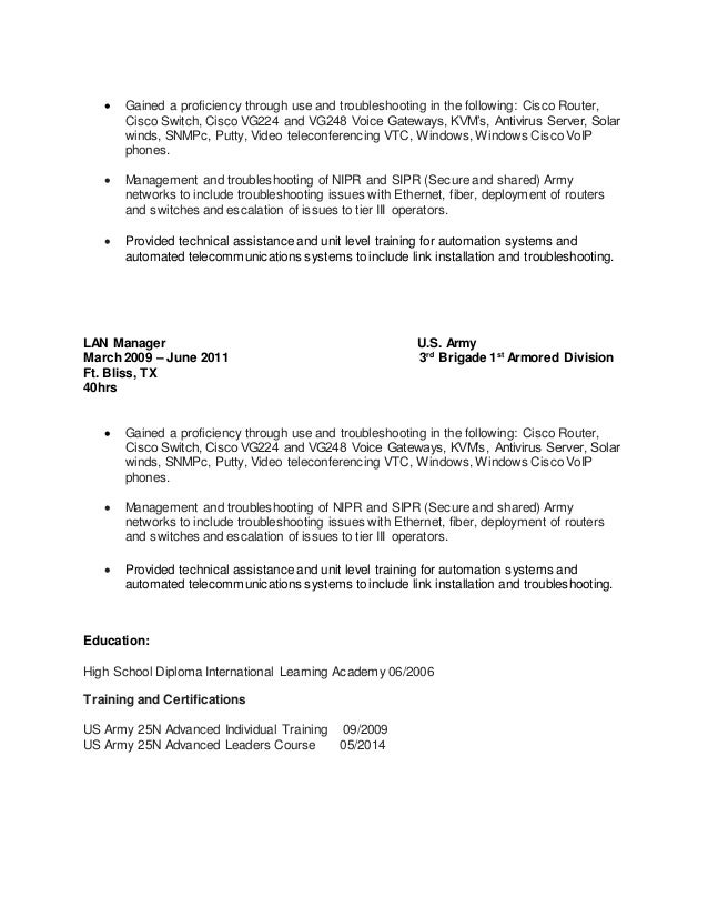 Army 25n resume