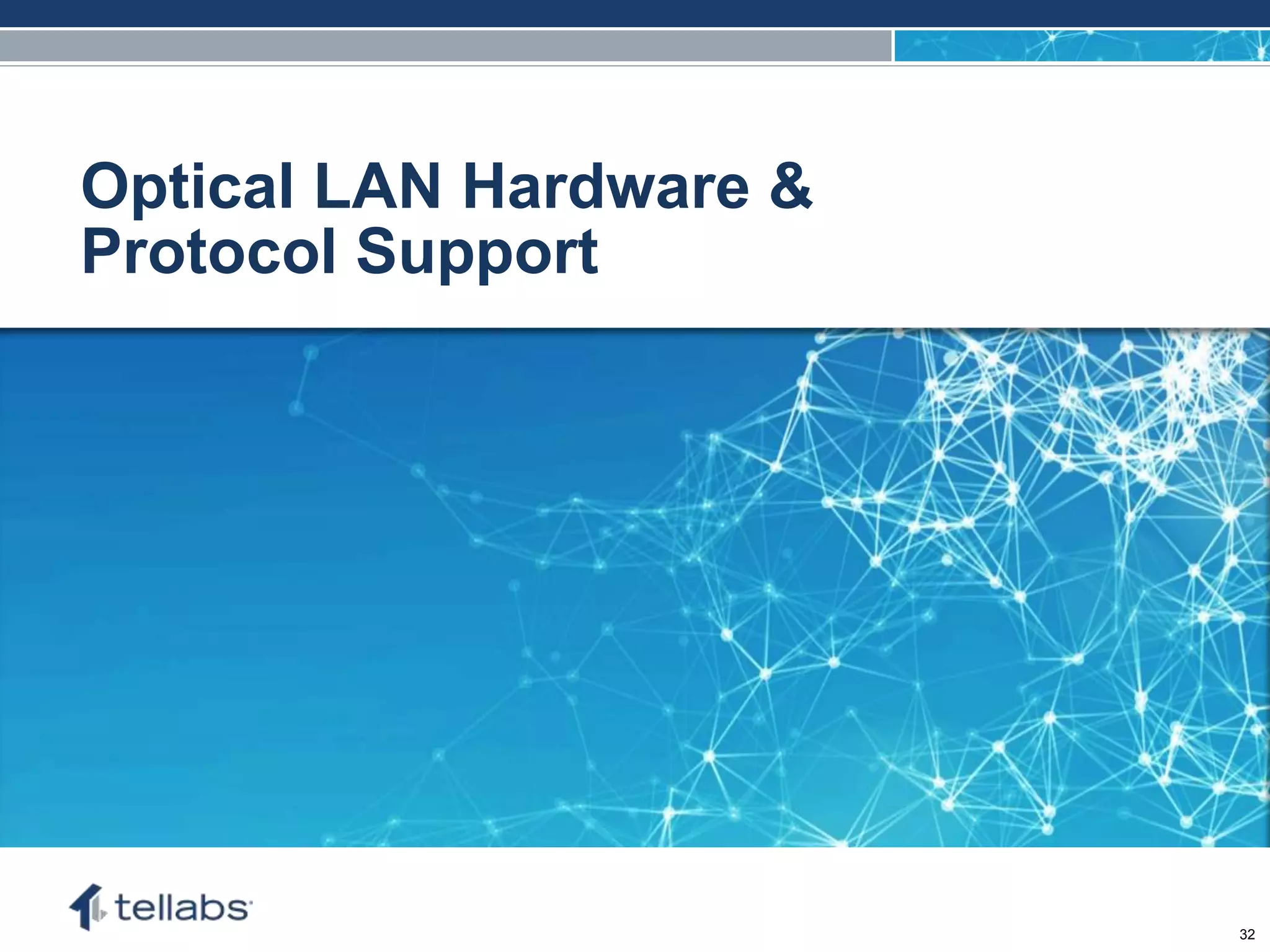 ACCESS FOR TODAY. CONNECTED FOR TOMORROW.
Optical LAN Hardware &
Protocol Support
32
 