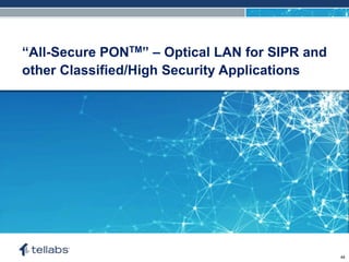 ACCESS FOR TODAY. CONNECTED FOR TOMORROW.
“All-Secure PONTM” – Optical LAN for SIPR and
other Classified/High Security Applications
48
 