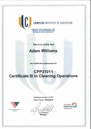 Certificate III in Cleaning Operations