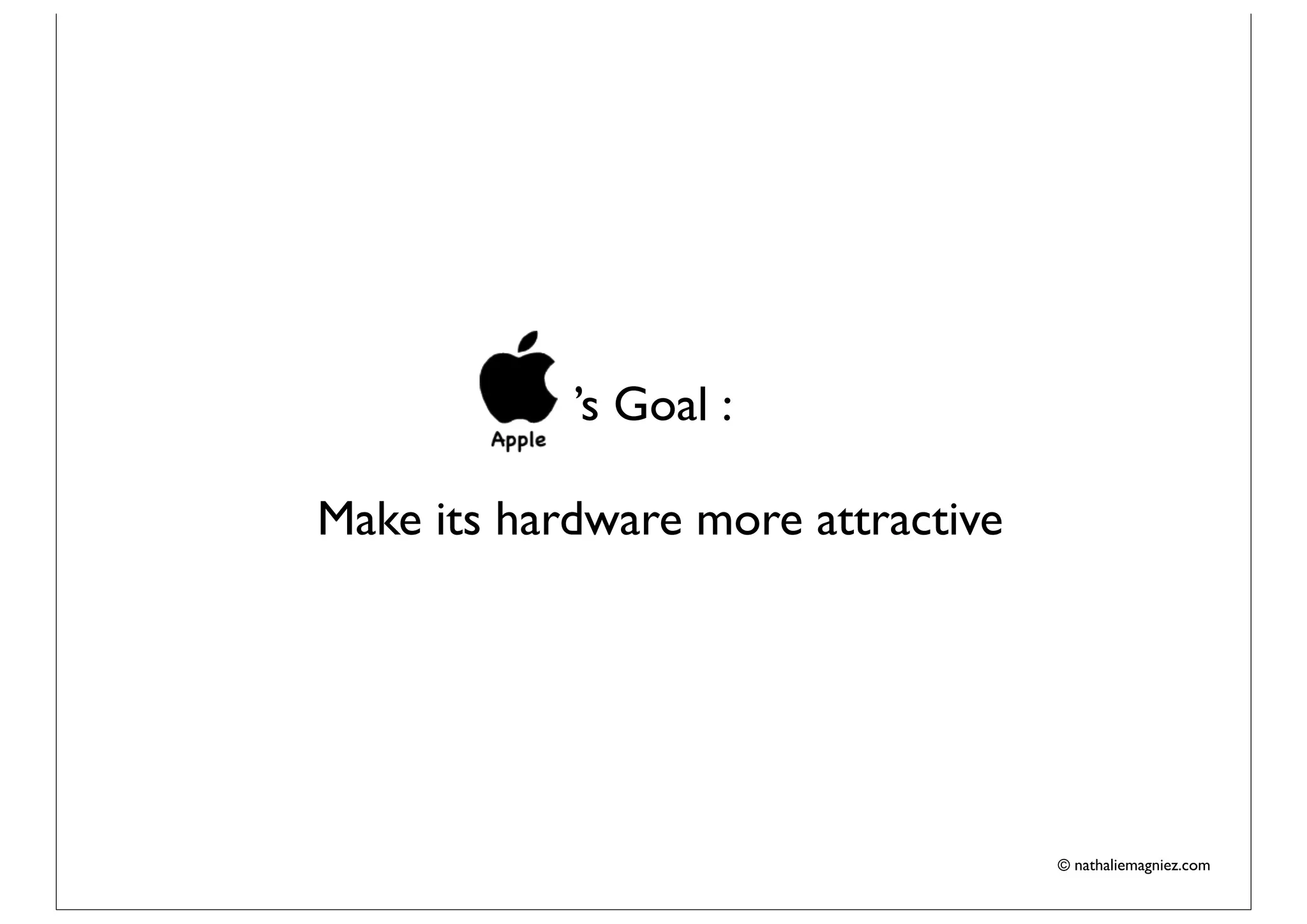 ’s Goal :

Make its hardware more attractive




                                    © nathaliemagniez.com
 