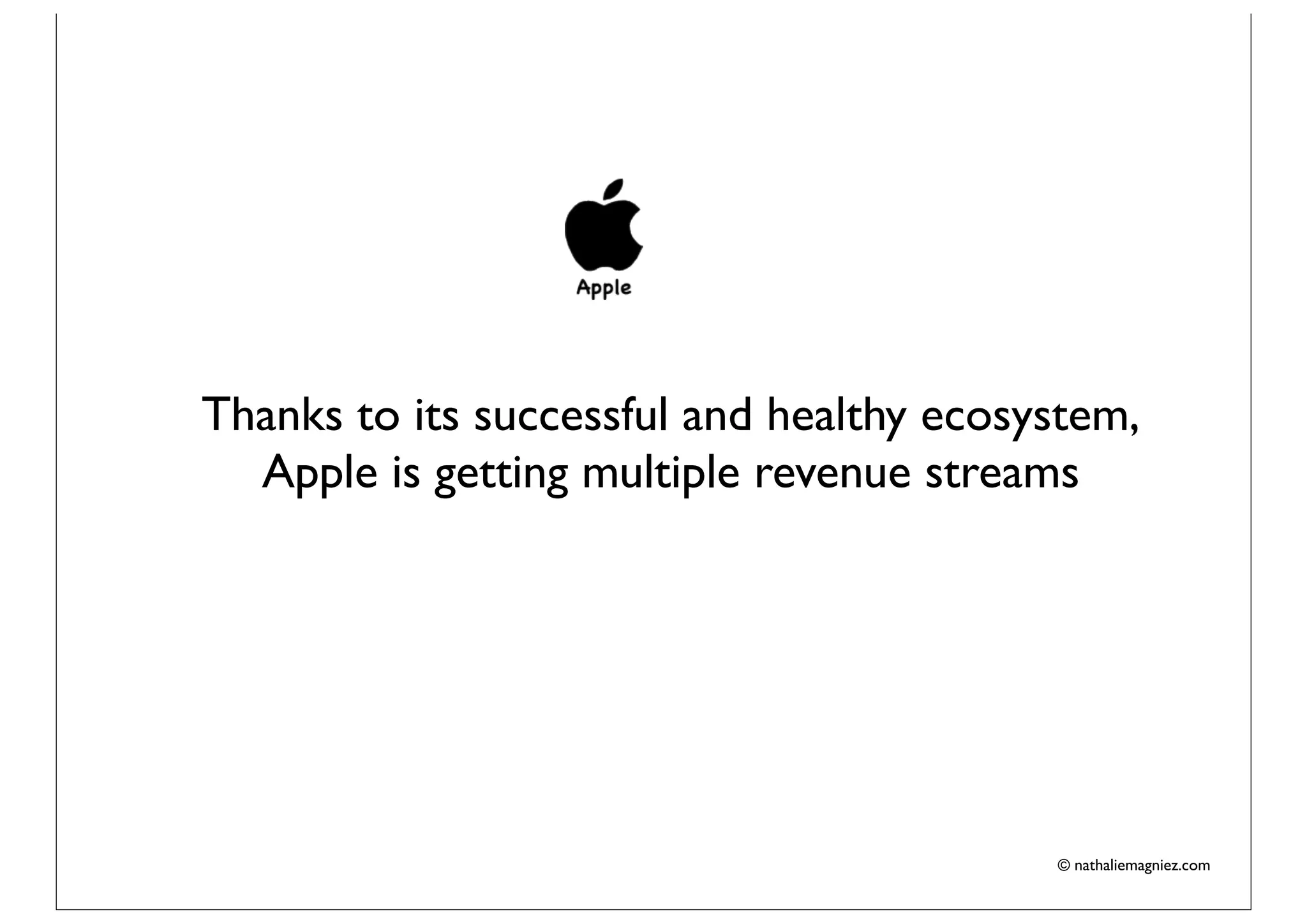 Thanks to its successful and healthy ecosystem,
  Apple is getting multiple revenue streams




                                          © nathaliemagniez.com
 