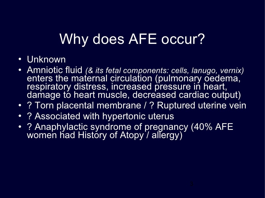 amniotic fluid embolism most common sites