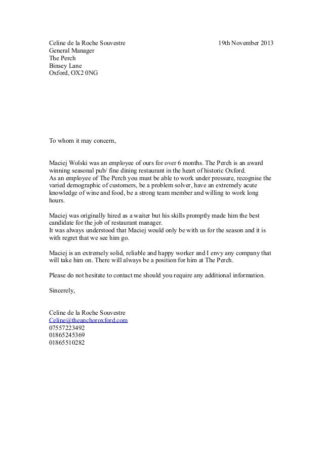 appreciation letter waiter reference letter perch appreciation letter waiter reference letter perch