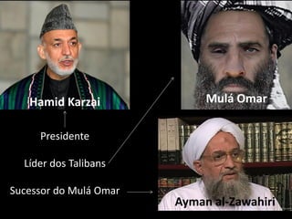 Hamid Karzai Mulá Omar
Ayman al-Zawahiri
Presidente
Líder dos Talibans
Sucessor do Mulá Omar
 