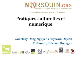 Pratiques culturelles et numérique Godefroy Dang Nguyen et Sylvain Dejean M@rsouin, Telecom Bretagne 