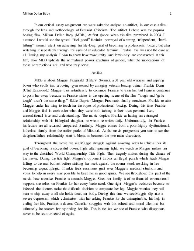 Thesis Support Essay Million Dollar Baby In Our Critical Essay Science Development Essay also Custom Essay Papers A Feminist Critique Of Million Dollar Baby Sample Essays High School Students